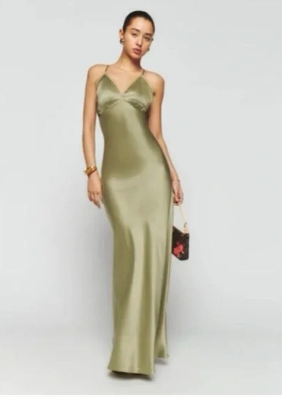 Reformation Womens Maysen Lace Silk Dress Olive Size 12